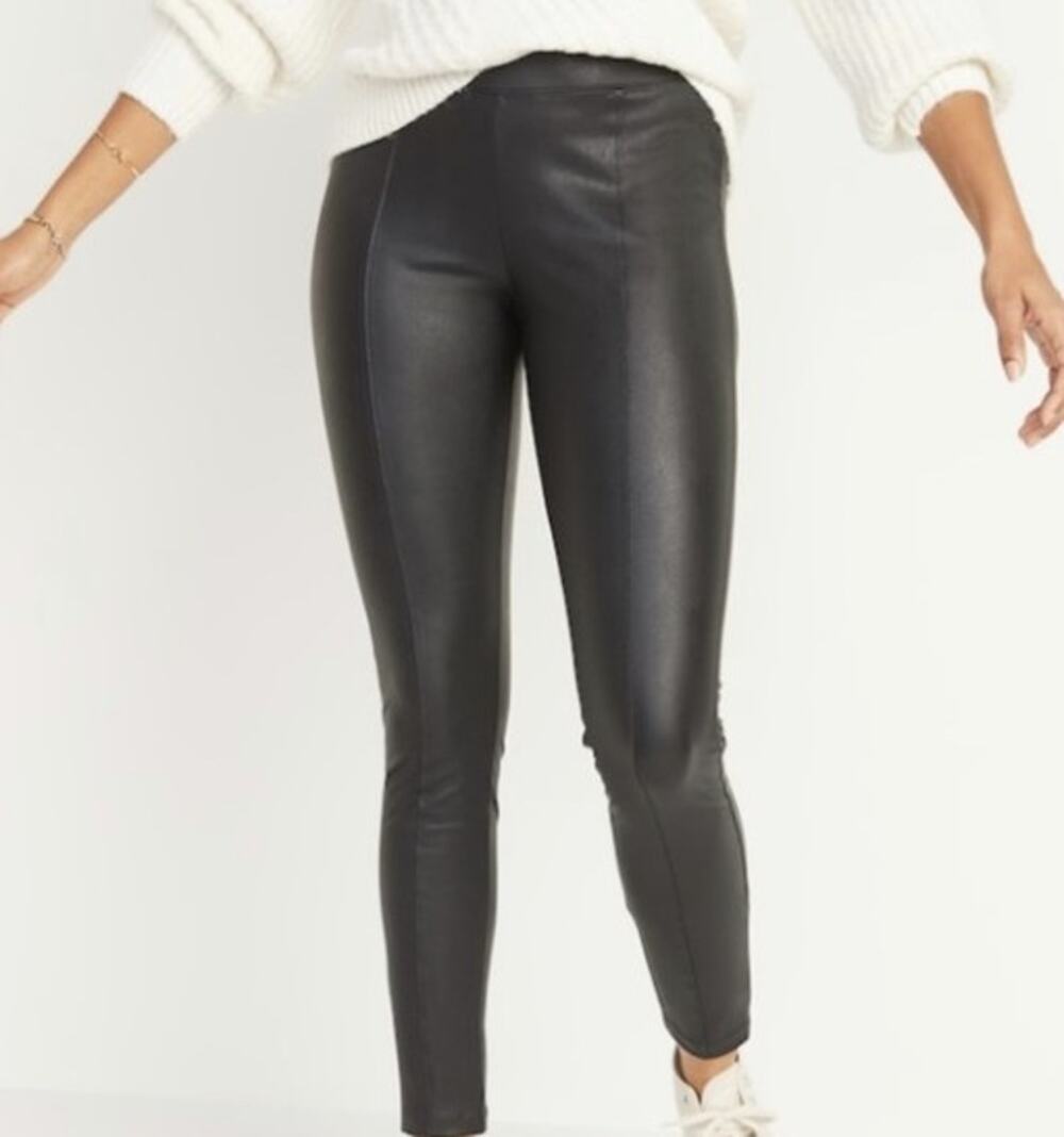 Old Navy Womens Large Stevie High Rise Black Faux Leather Pants